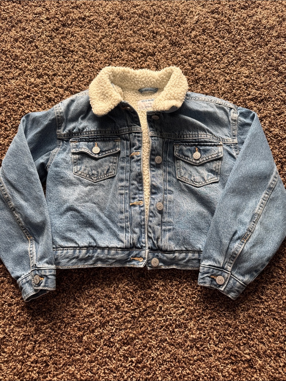 Old Navy Light Blue Kids Denim Jacket with Cream Sherpa Collar